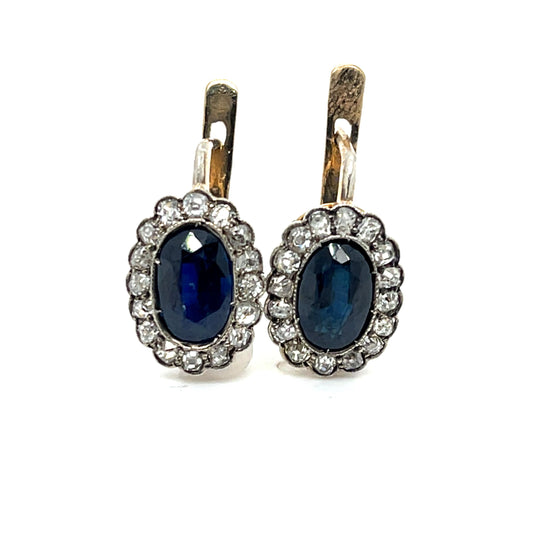 3ct 2Tone Victorian Sapphire 18K Earrings
