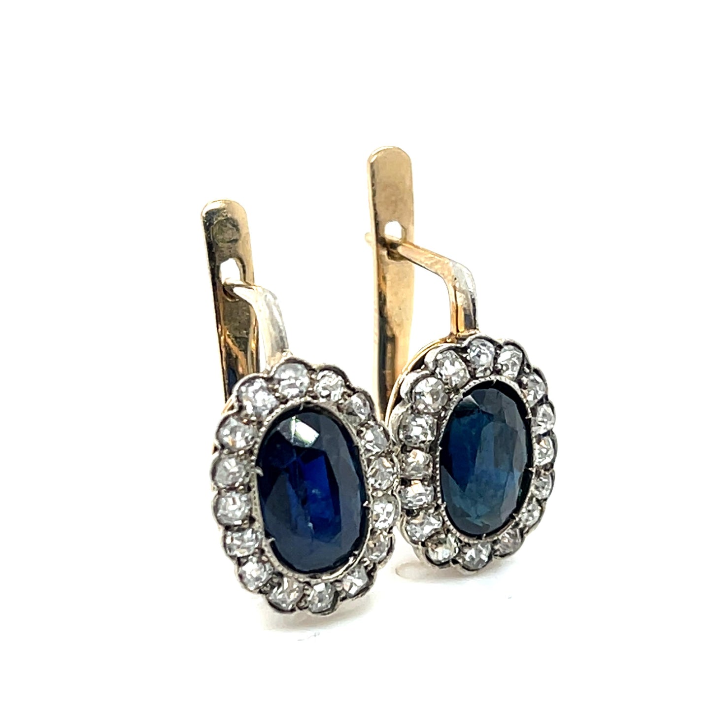 3ct 2Tone Victorian Sapphire 18K Earrings