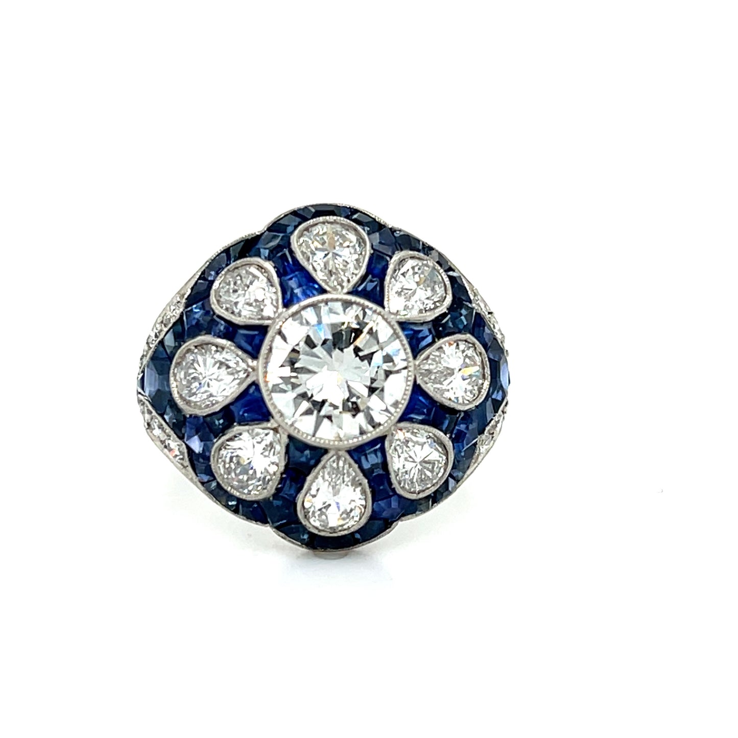 1.64ct VS H-I Diamond 4.50ct Sapphire Handmade Platinum Ring