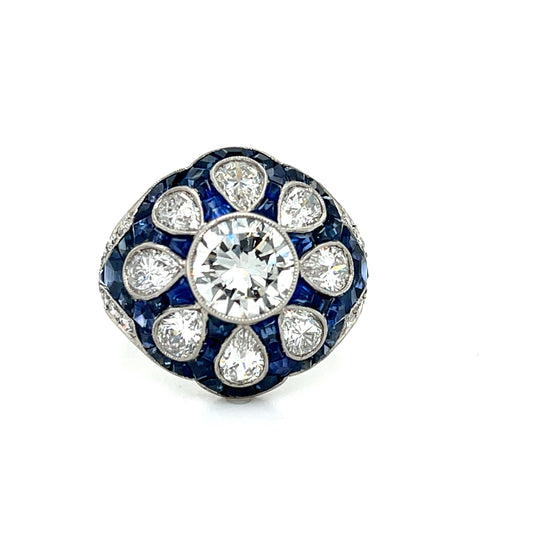 1.64ct VS H-I Diamond 4.50ct Sapphire Handmade Platinum Ring