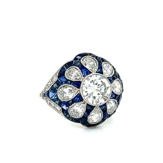 1.64ct VS H-I Diamond 4.50ct Sapphire Handmade Platinum Ring