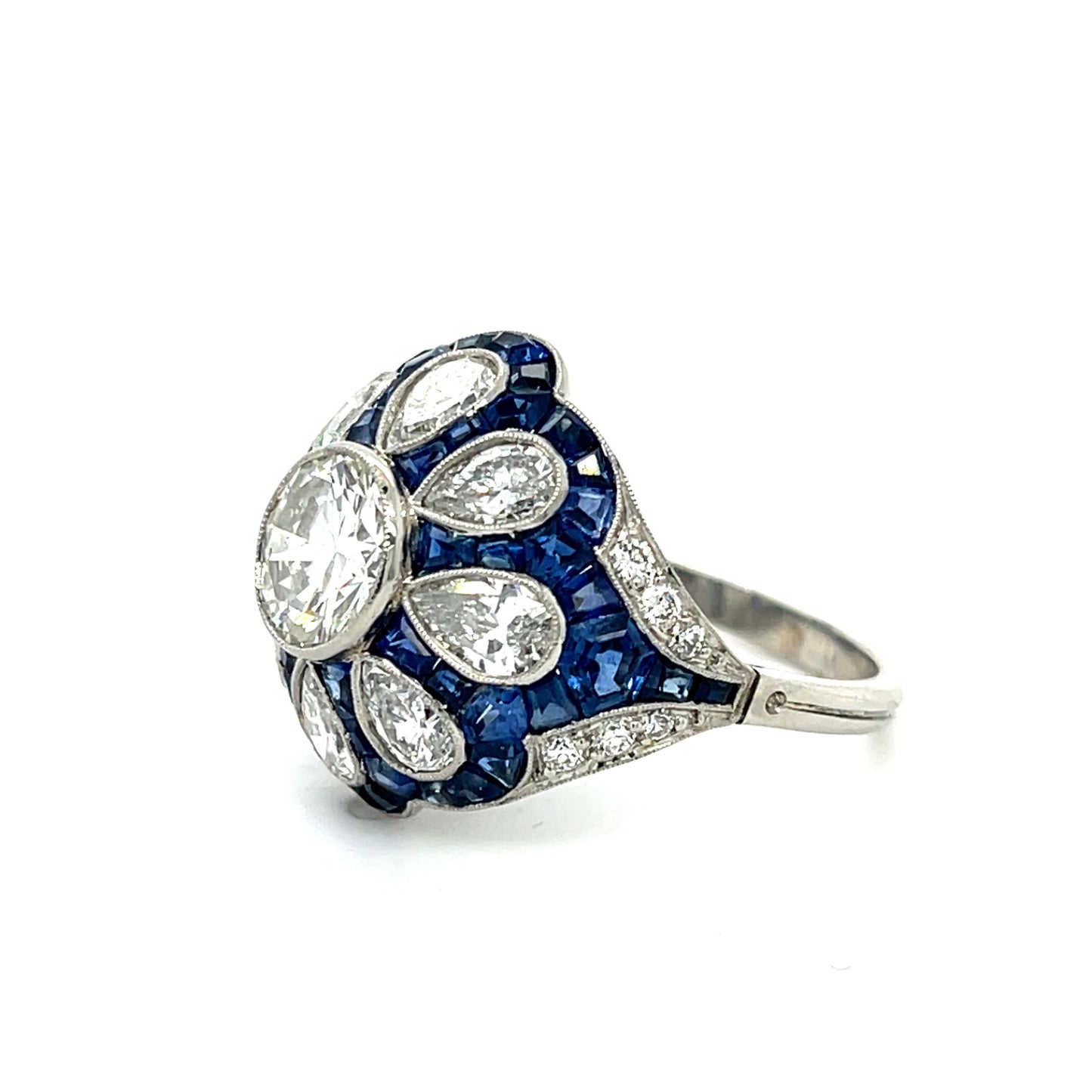 1.64ct VS H-I Diamond 4.50ct Sapphire Handmade Platinum Ring