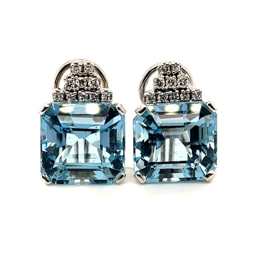 18ct Aquamarine .54ct Diamond 14KY Earrings