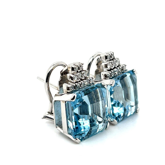 18ct Aquamarine .54ct Diamond 14KY Earrings