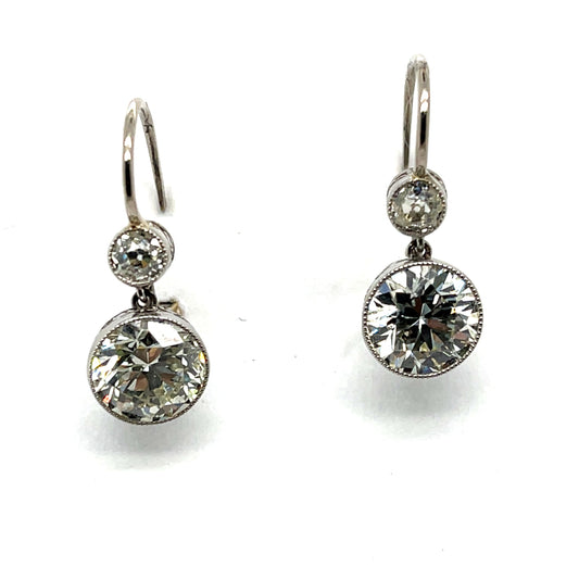3.47ct Two Center Diamonds Exact Weight PT+18K Handmade Earrings