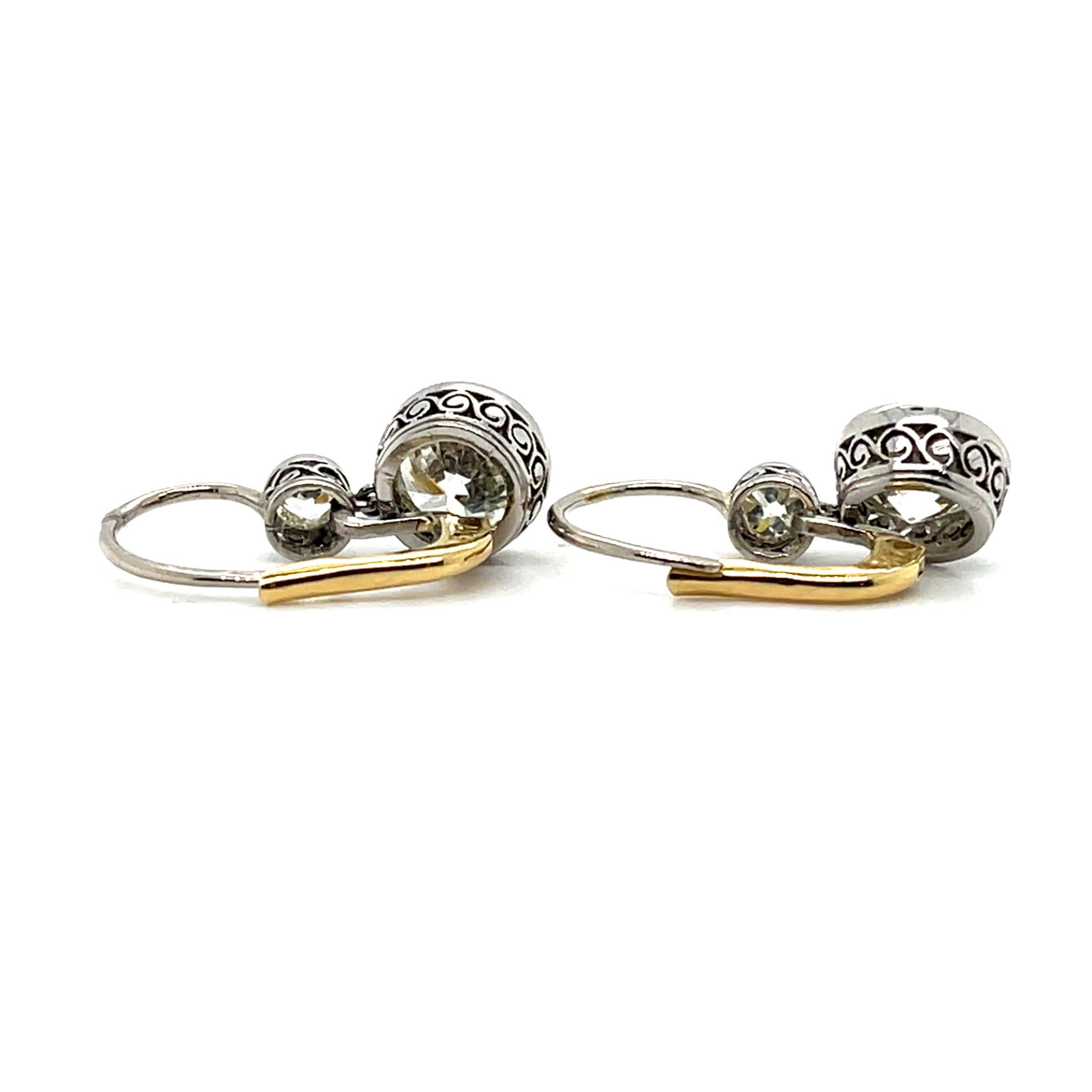 3.47ct Two Center Diamonds Exact Weight PT+18K Handmade Earrings
