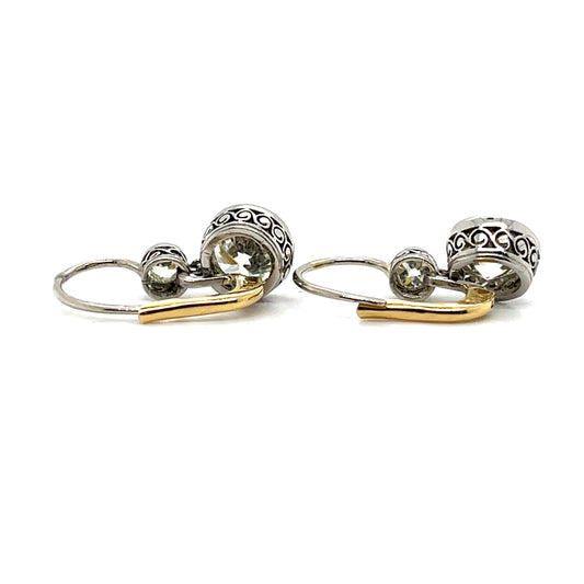 3.47ct Two Center Diamonds Exact Weight PT+18K Handmade Earrings