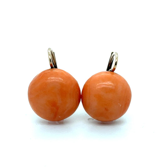 Original Victorian 30ct Coral 14K Earrings