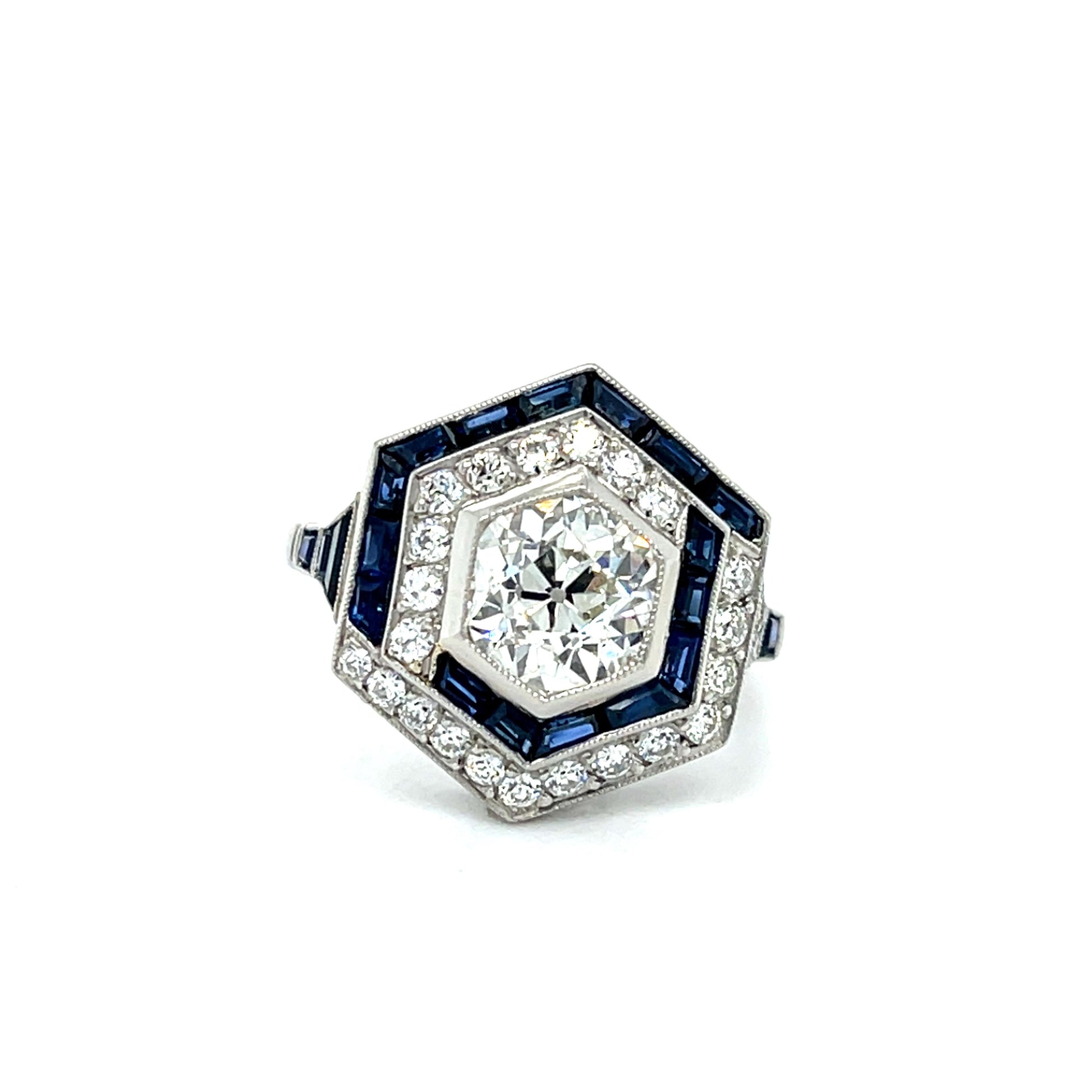 1.54ct Diamond 2.10ct Sapphire Platinum Handmade Ring