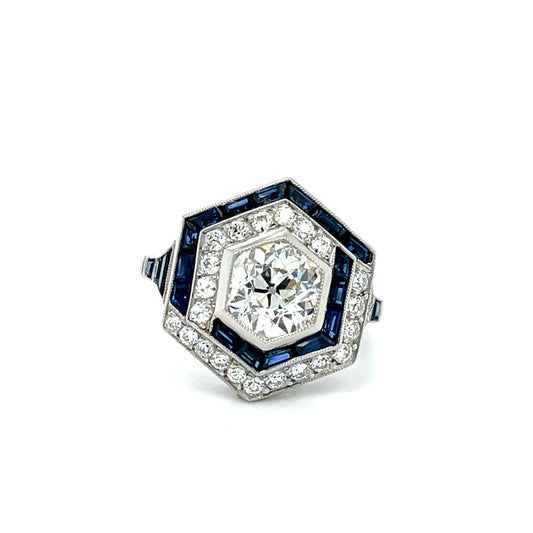 1.54ct Diamond 2.10ct Sapphire Platinum Handmade Ring