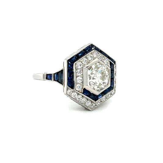 1.54ct Diamond 2.10ct Sapphire Platinum Handmade Ring