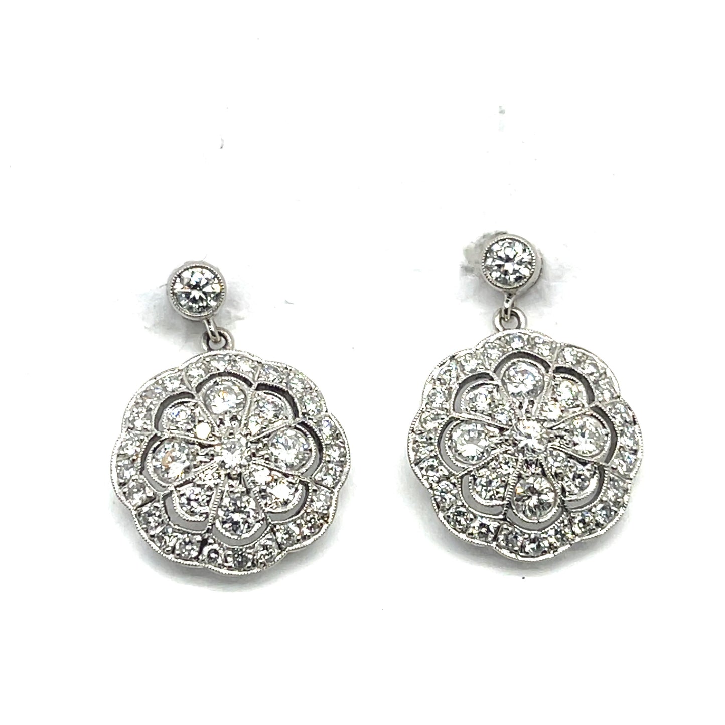 1.90ct Diamond Platinum Cluster Earrings