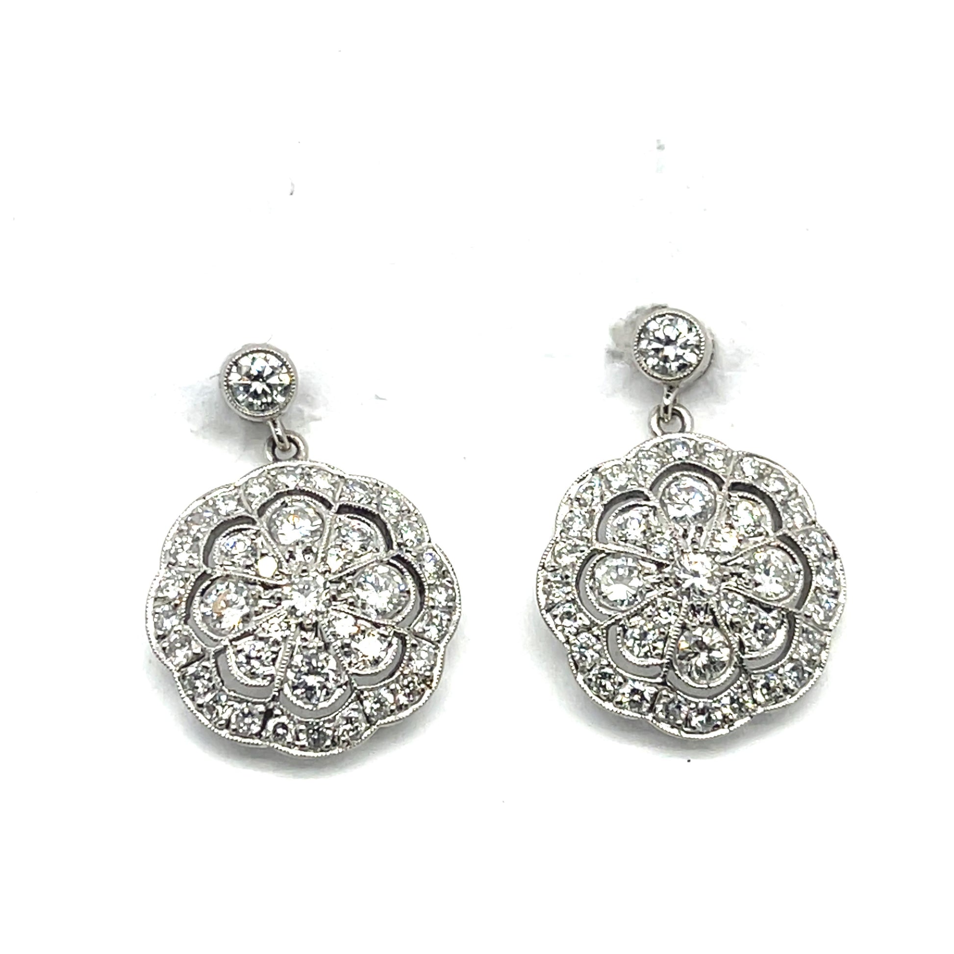 1.90ct Diamond Platinum Cluster Earrings