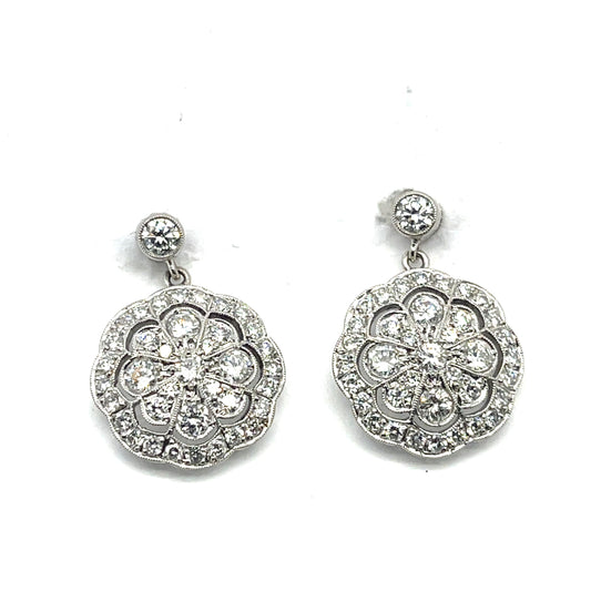 1.90ct Diamond Platinum Cluster Earrings