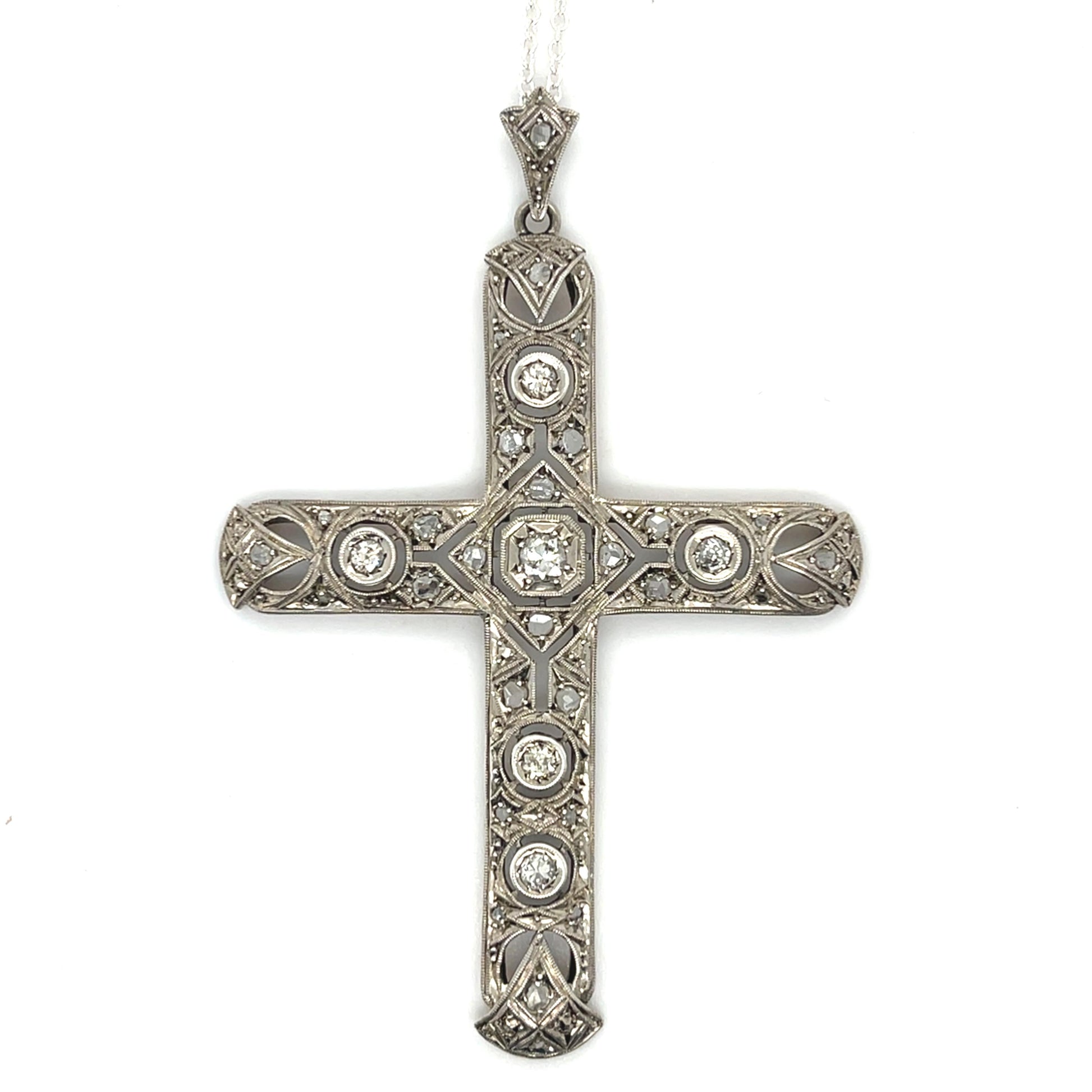 Edwardian .70ct 6 CD .90ct SD 14K 2 Tone Cross