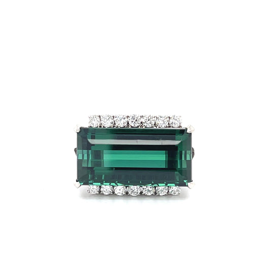 9.30ct Green Tourmaline .36ct Diamond Platinum Ring