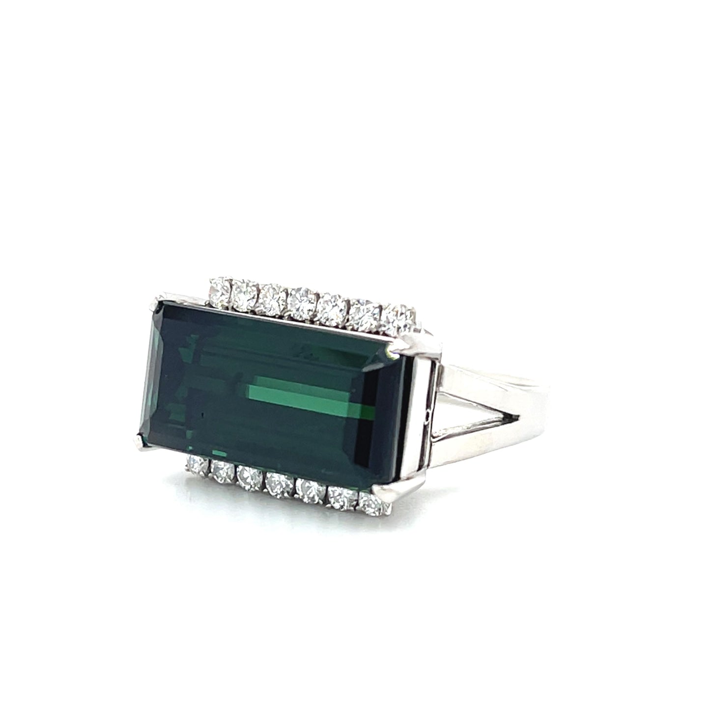 9.30ct Green Tourmaline .36ct Diamond Platinum Ring