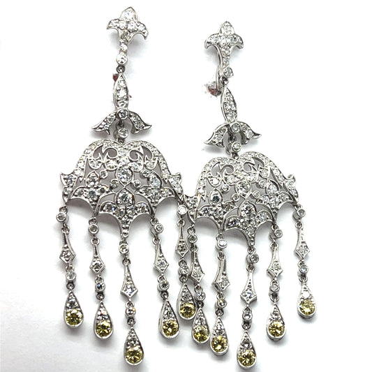4.5ct Platinum Dangly Fancy Yellow Diamond Earrings