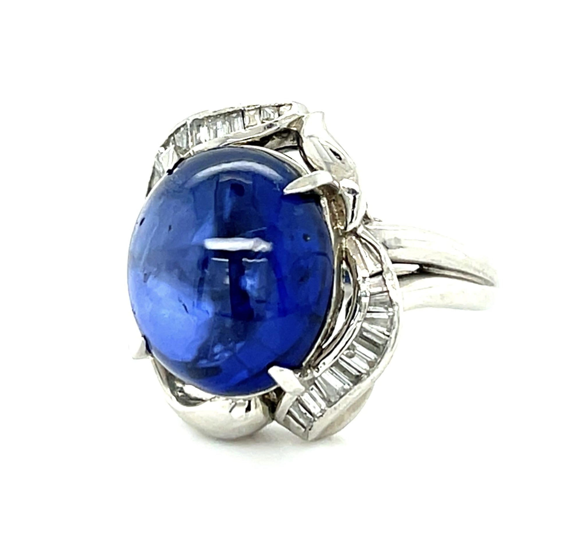 15.27ct Cabochon Sapphire Platinum Ring .72ct Diamond 15.40g