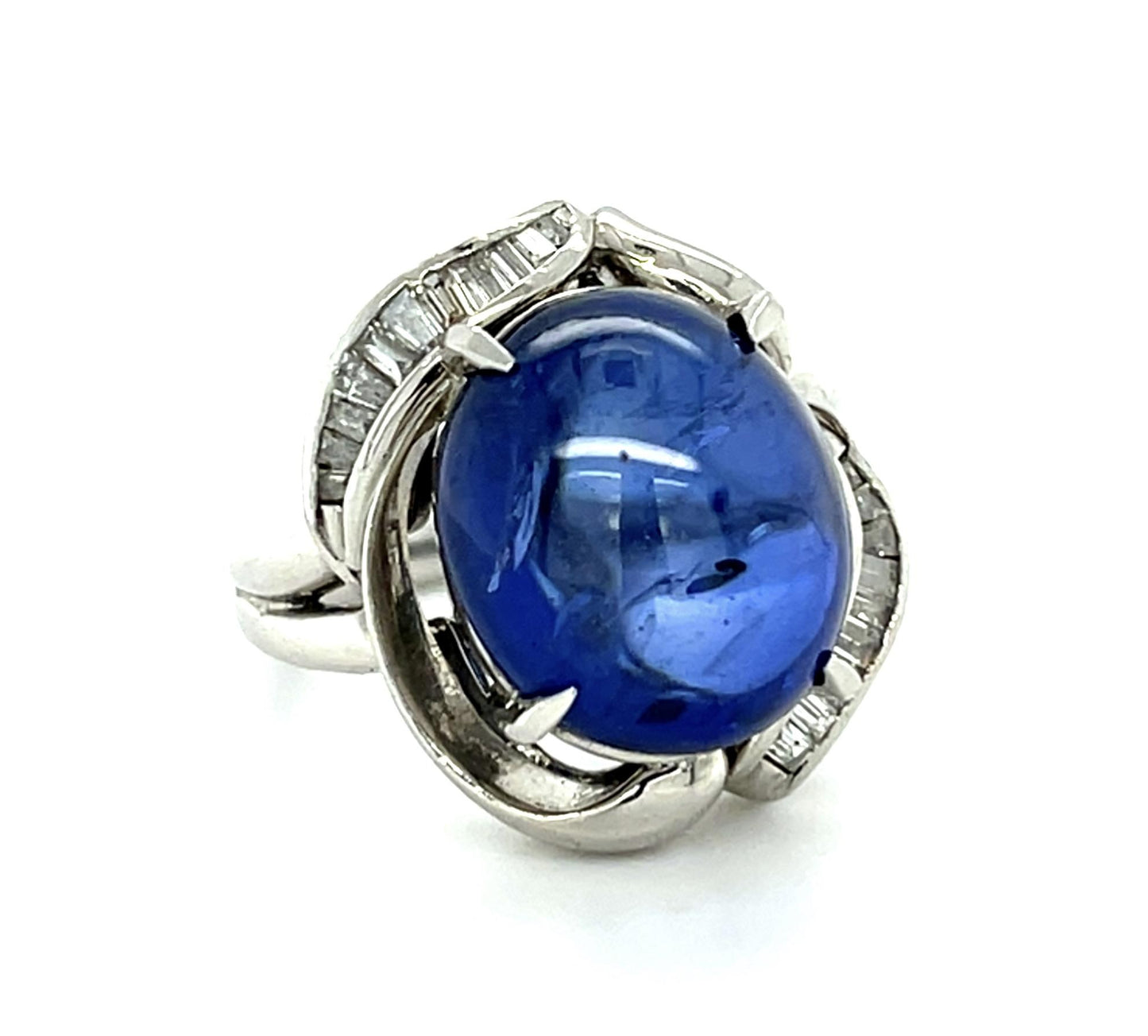 15.27ct Cabochon Sapphire Platinum Ring .72ct Diamond 15.40g