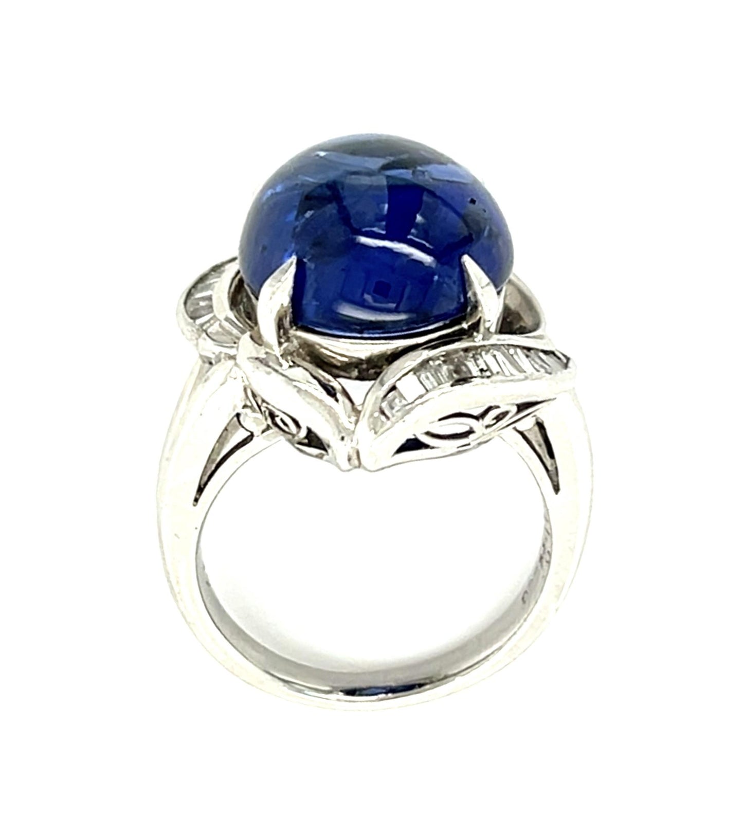 15.27ct Cabochon Sapphire Platinum Ring .72ct Diamond 15.40g