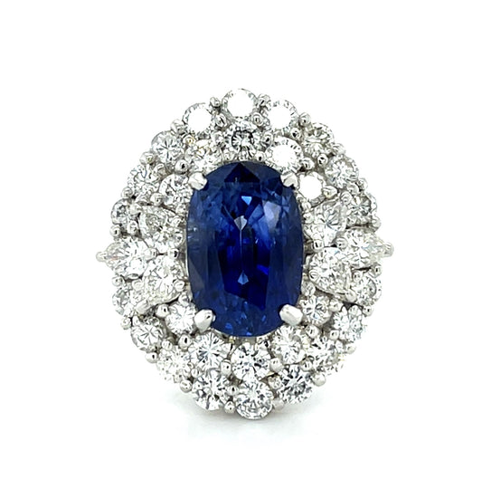 4.42ct Oval Heated Madagascar Sapphire Platinum Ring