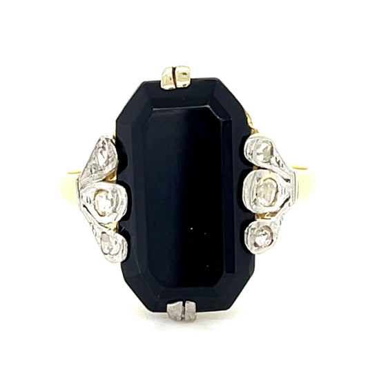 Original Edwardian Onyx 18KY+PT Ring (Antique 1900s)