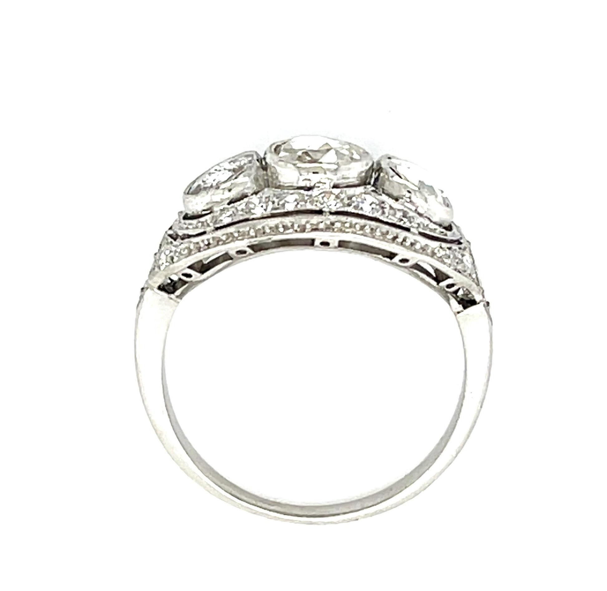 .75ct (Three Rose-cut Diamond) Platinum Three Stone Ring