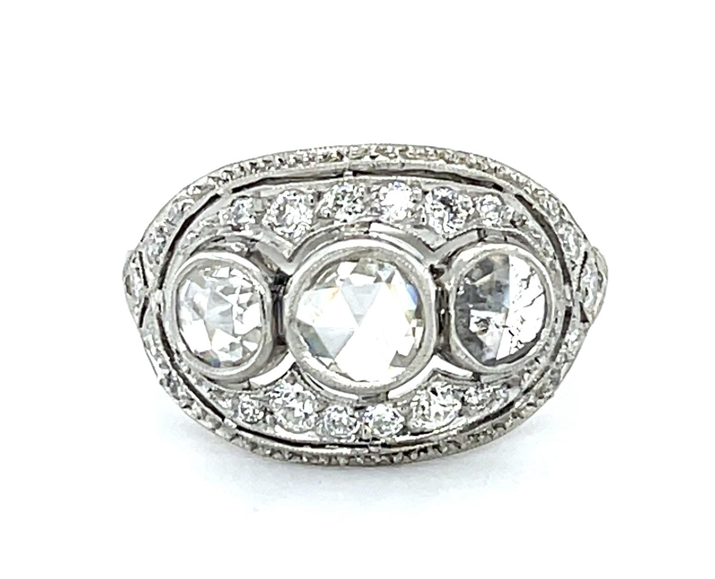 .75ct (Three Rose-cut Diamond) Platinum Three Stone Ring