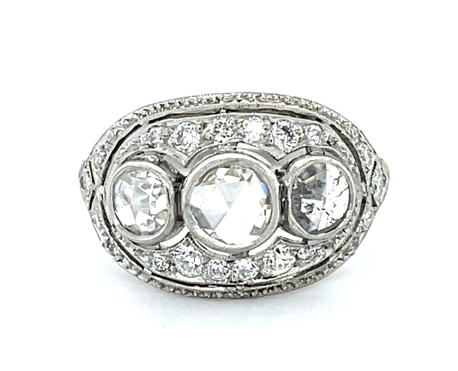 .75ct (Three Rose-cut Diamond) Platinum Three Stone Ring