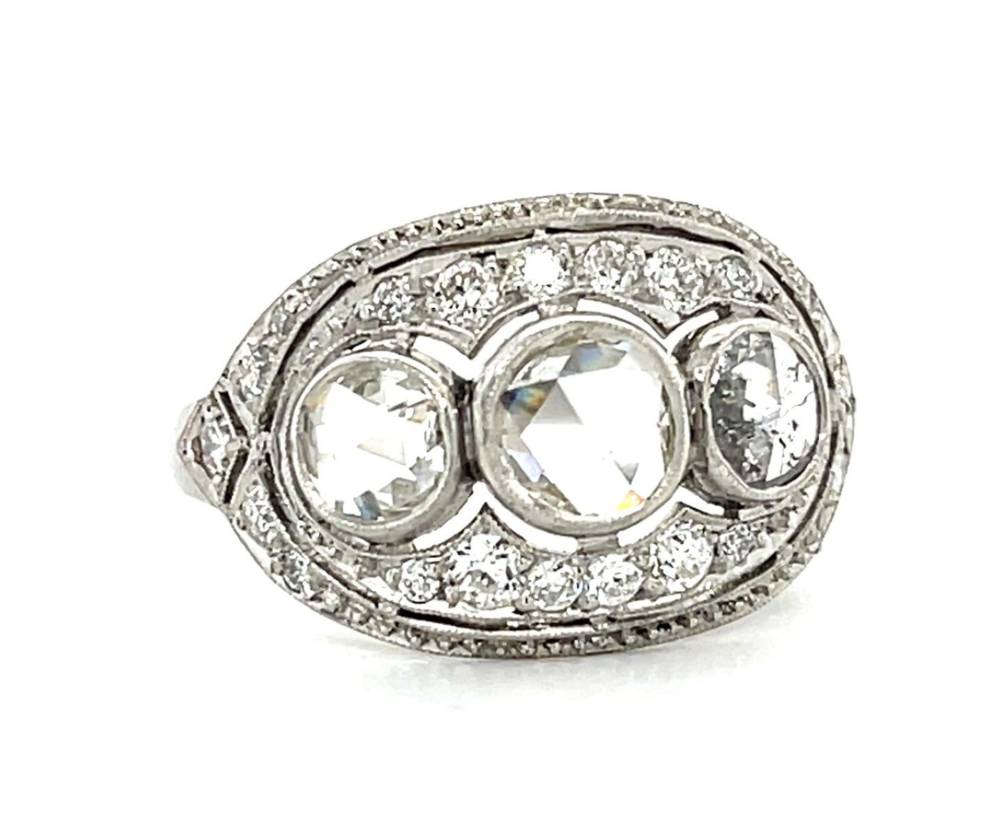 .75ct (Three Rose-cut Diamond) Platinum Three Stone Ring