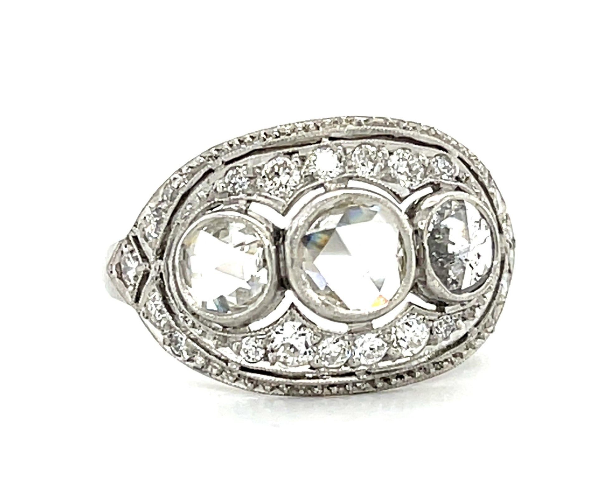 .75ct (Three Rose-cut Diamond) Platinum Three Stone Ring