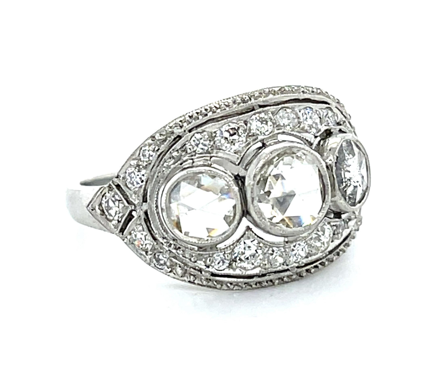 .75ct (Three Rose-cut Diamond) Platinum Three Stone Ring