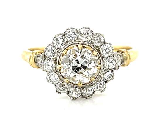 Edwardian .84ct (VS) Old Mine Diamond 18KY+PT Ring (Antique 1900s)