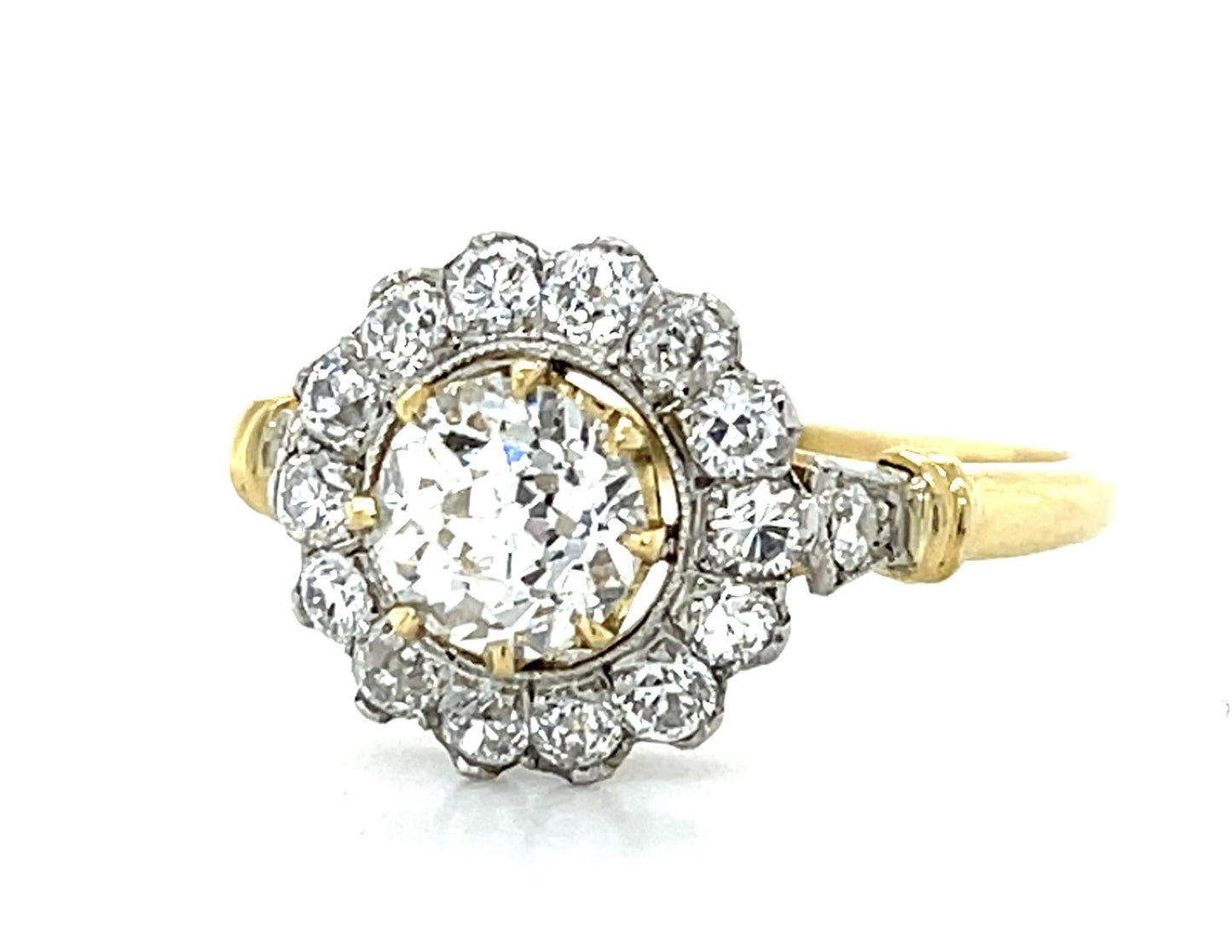 Edwardian .84ct (VS) Old Mine Diamond 18KY+PT Ring (Antique 1900s)