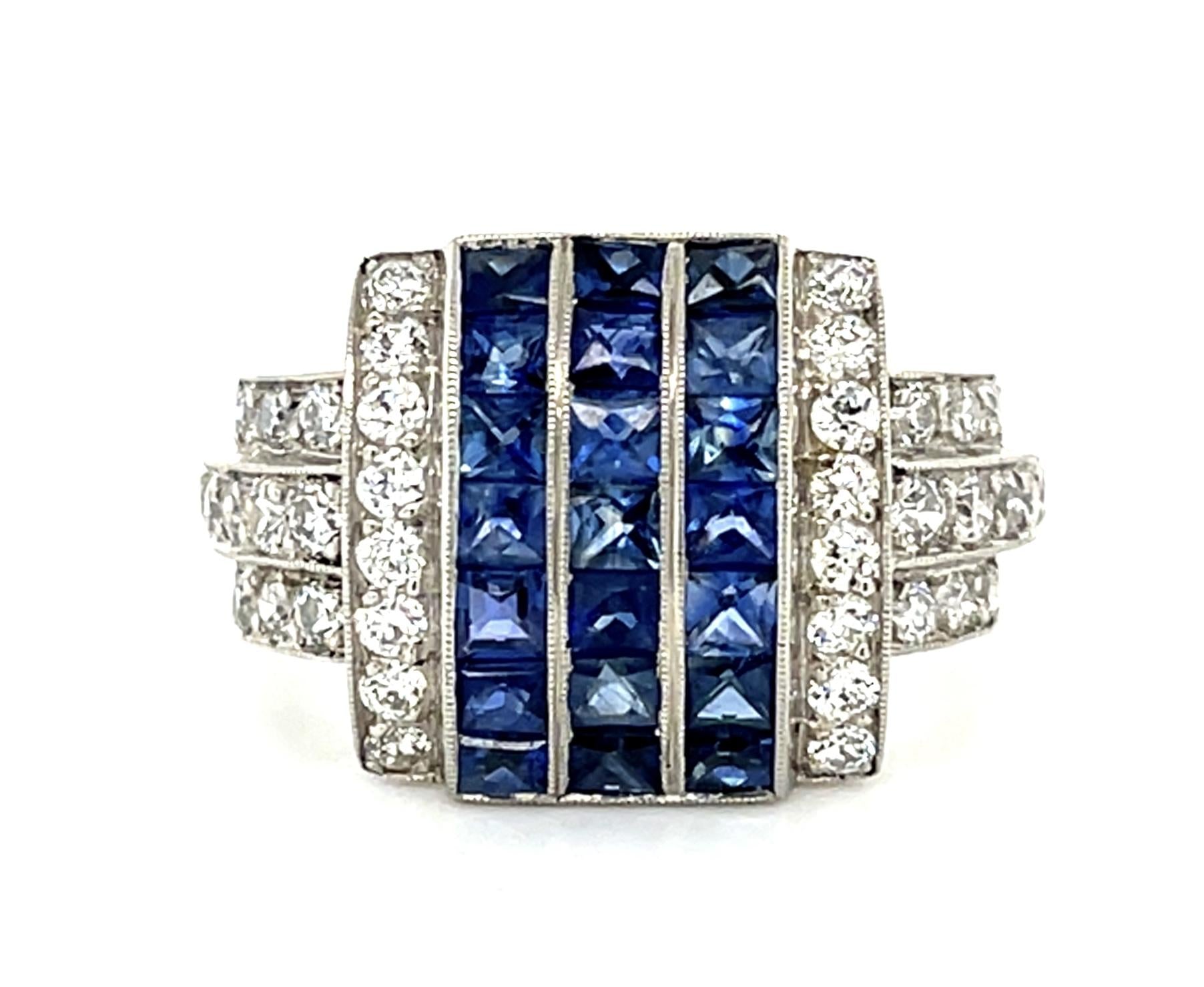 2.79ct French-cut Sapphire Platinum Handmade Ring