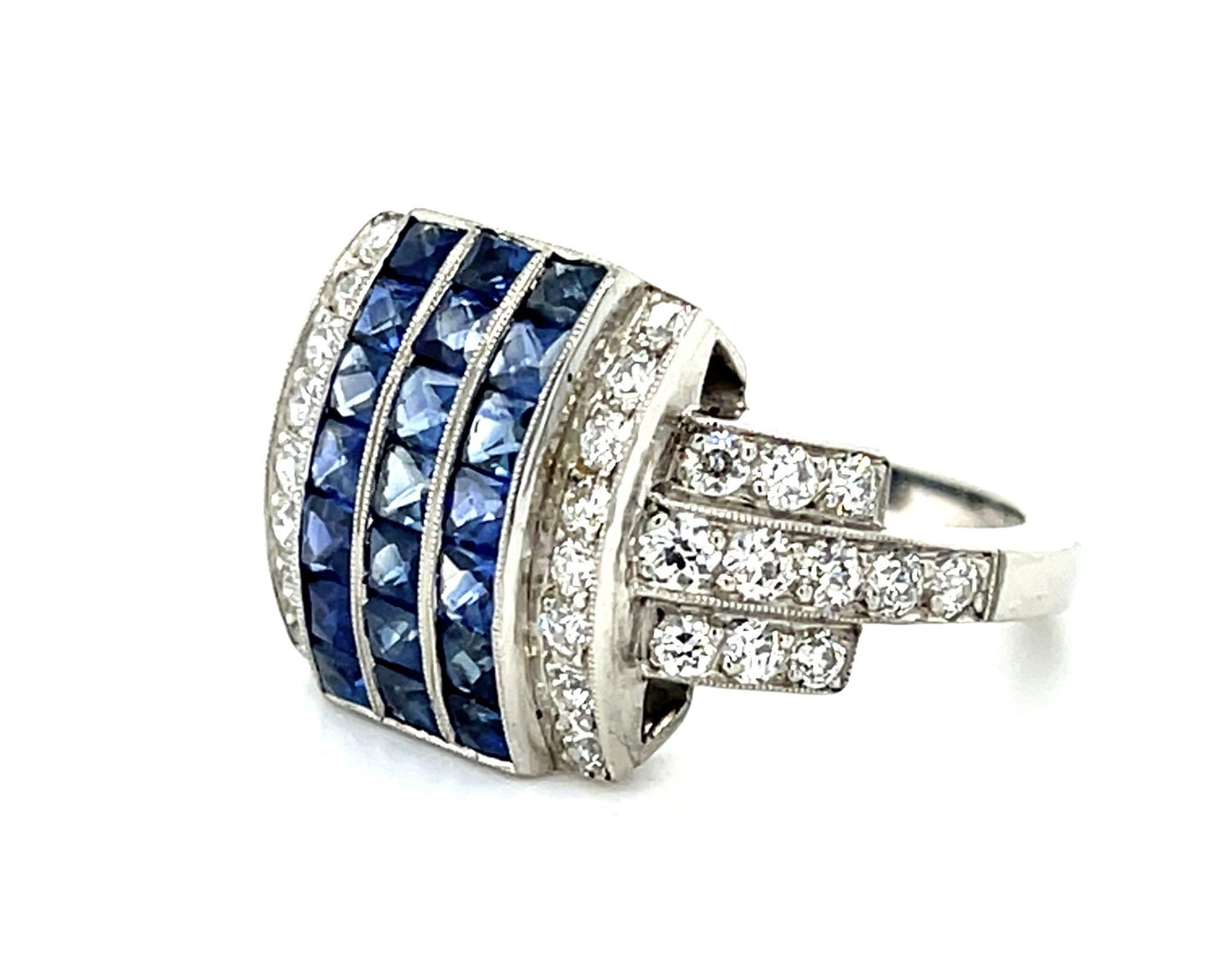 2.79ct French-cut Sapphire Platinum Handmade Ring