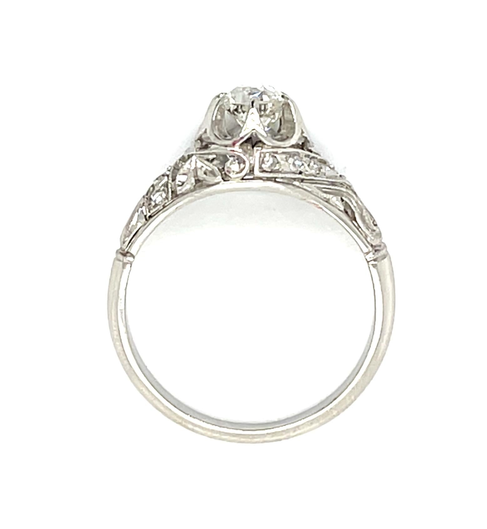Art Deco .55ct (G-H SI) Old Mine Diamond Platinum Ring (Vintage 1930s)