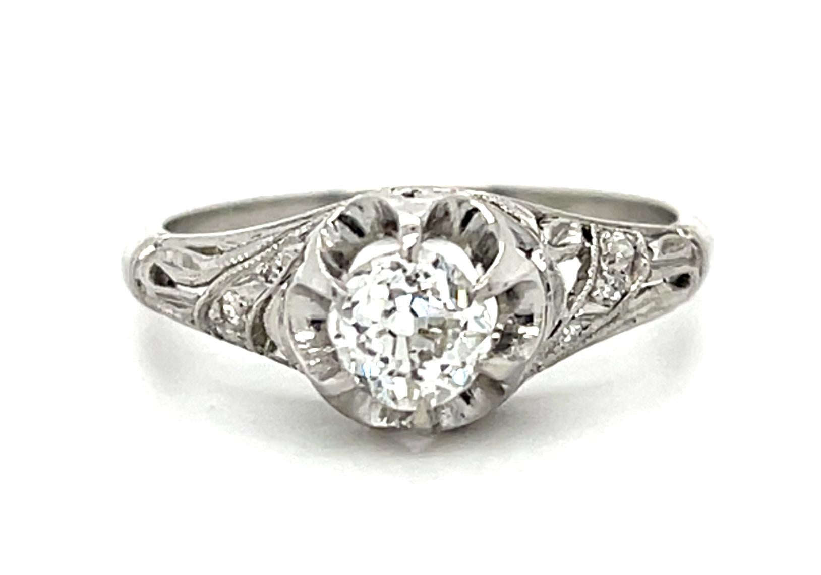 Art Deco .55ct (G-H SI) Old Mine Diamond Platinum Ring (Vintage 1930s)
