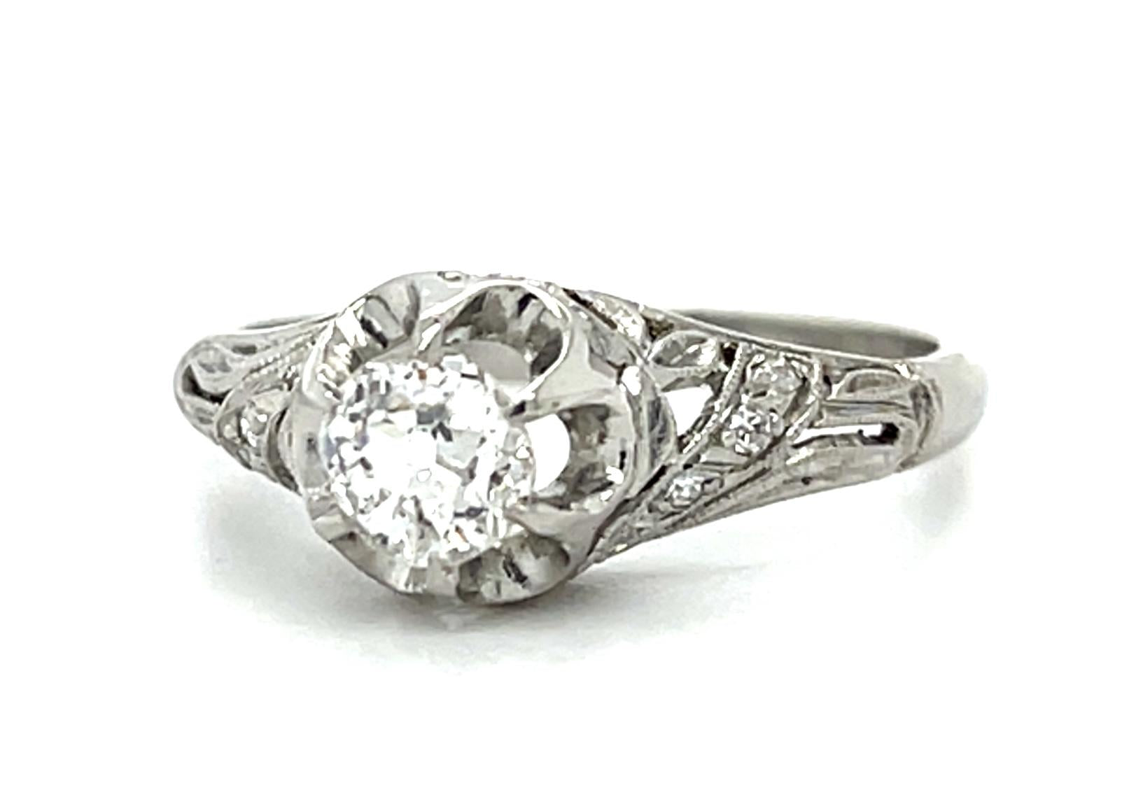 Art Deco .55ct (G-H SI) Old Mine Diamond Platinum Ring (Vintage 1930s)