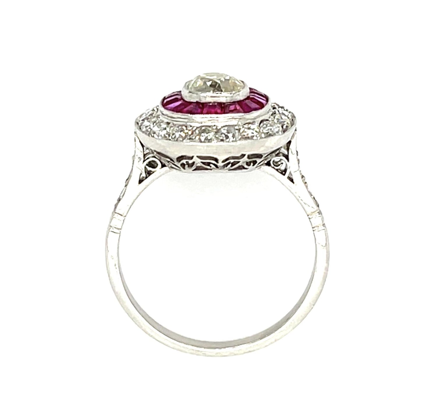 .72ct (J SI) Old Mine Diamond Platinum Handmade Ring 1ct Ruby