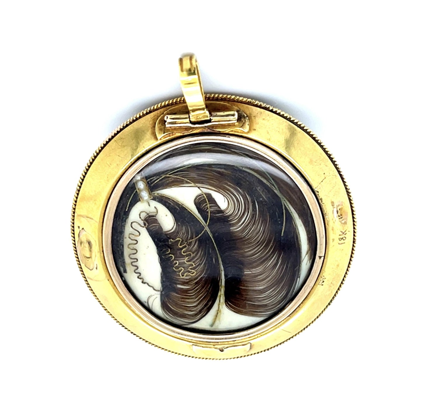 Original Victorian Pearl+Enamel+Diamond 18KY Hair Locket Starburst Pendant