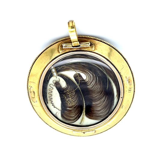 Original Victorian Pearl+Enamel+Diamond 18KY Hair Locket Starburst Pendant