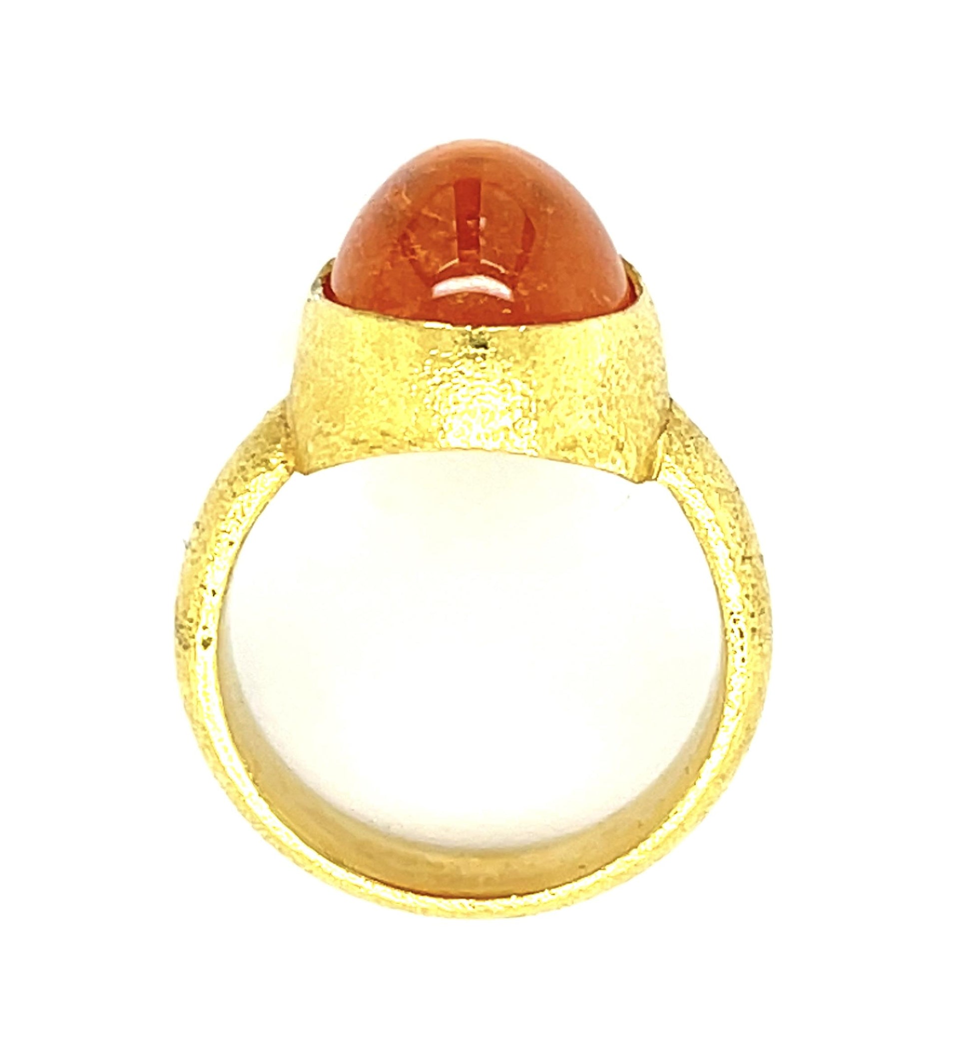 14ct Cabochon Spessartite Garnet 22KY Hammered Gold Ancient Revival Brushed Ring