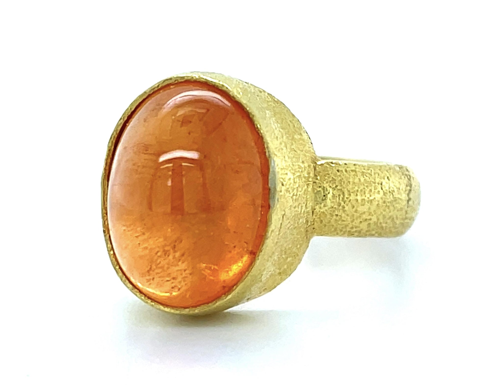 14ct Cabochon Spessartite Garnet 22KY Hammered Gold Ancient Revival Brushed Ring