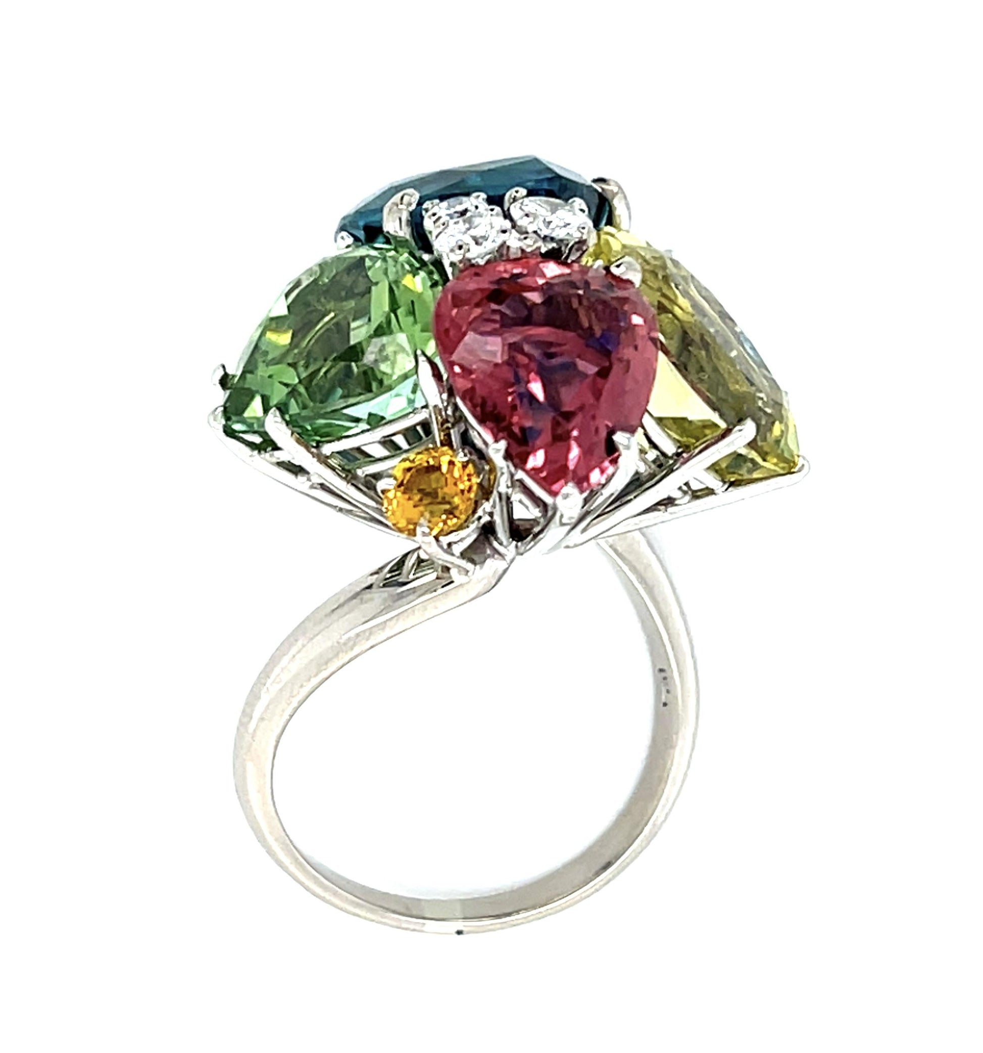 7.15ct Iolite Tourmaline 4.11ct Green Tourmaline 18KW Ring (Vintage 1960s)