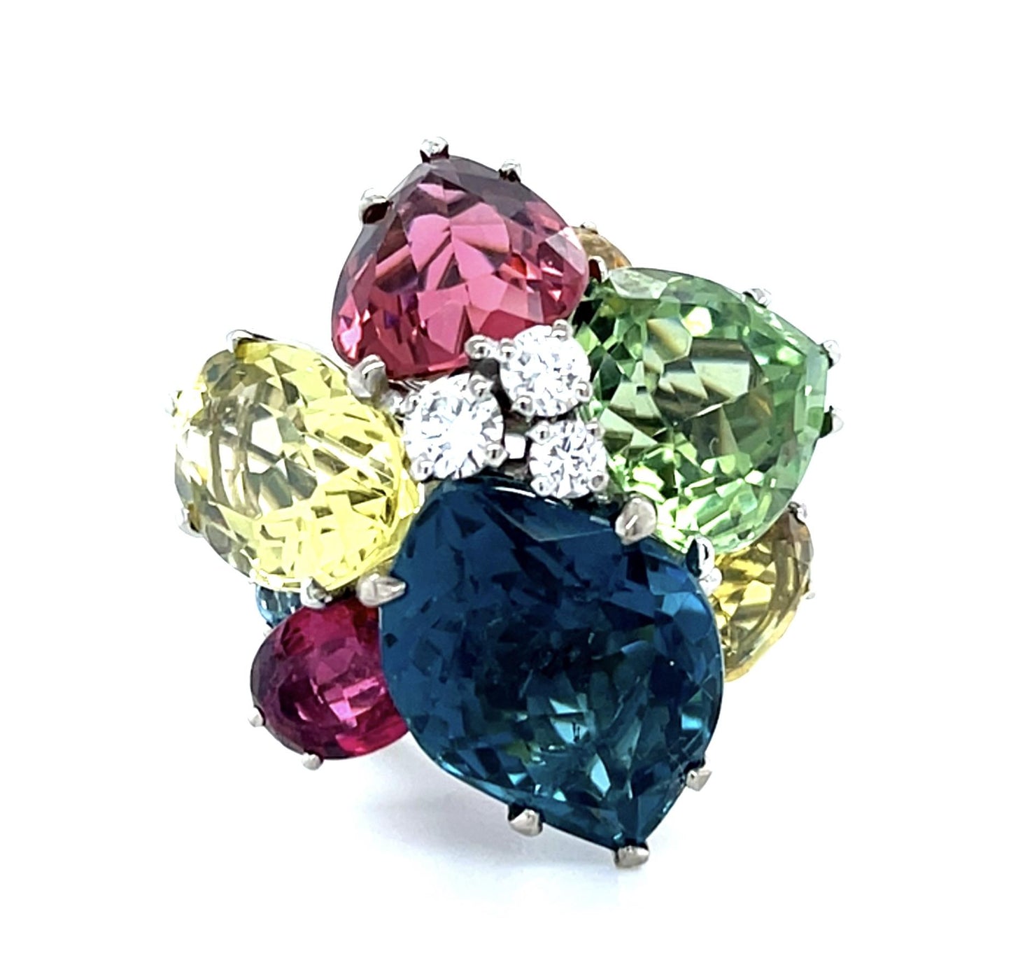 7.15ct Iolite Tourmaline 4.11ct Green Tourmaline 18KW Ring (Vintage 1960s)