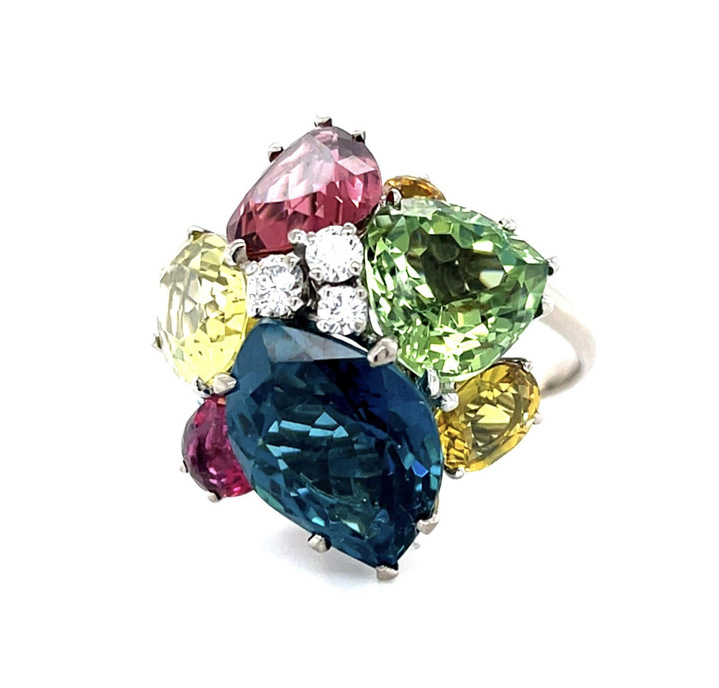 7.15ct Iolite Tourmaline 4.11ct Green Tourmaline 18KW Ring (Vintage 1960s)