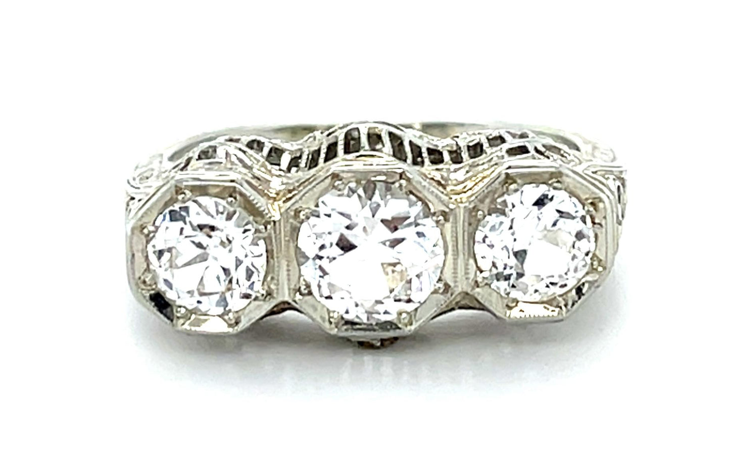 Original Art Deco White Sapphire 18KW Ring  (Vintage 1930s) 3.75g