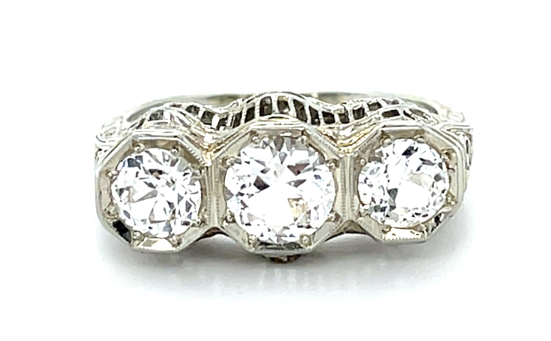 Original Art Deco White Sapphire 18KW Ring  (Vintage 1930s) 3.75g